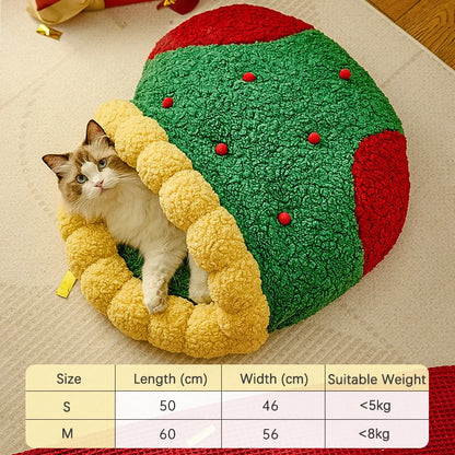 Christmas Sock Cat Sleeping Bag Thickened Semi Closed Winter Plush Warm Round Dog Beds with Detachable Pad Pet Indoor Furniture