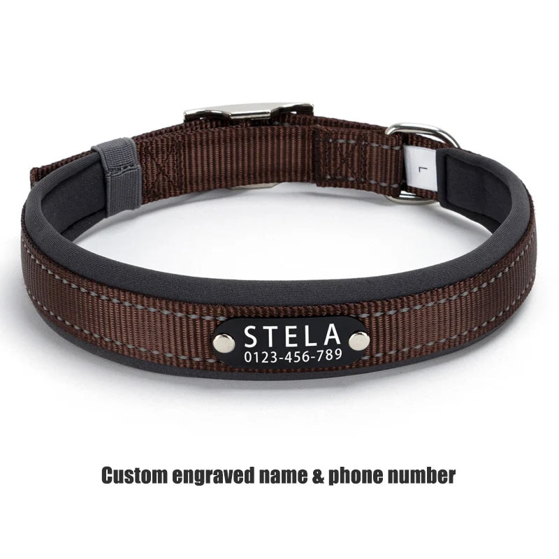 Personalized Reflective Dog Collar with Detachable Name Tag Soft Neoprene Padded Adjustable Nylon Collar for Dogs Pet Pitbulls