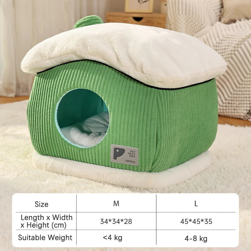 Large Space Luxury Enclosed Cat House Indoor Removable Washable Thickened Warmth Plush Sleeping Puppy Kitten Bed Cama Para Perro