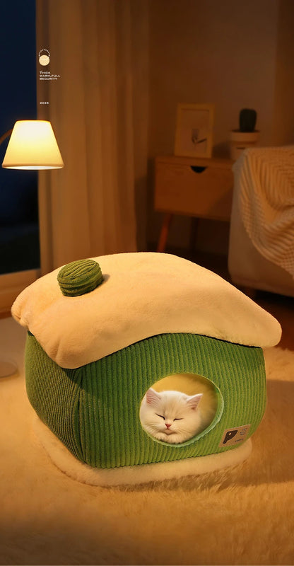 Large Space Luxury Enclosed Cat House Indoor Removable Washable Thickened Warmth Plush Sleeping Puppy Kitten Bed Cama Para Perro