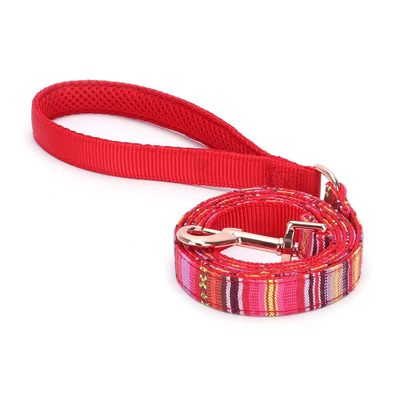 Bohemian Striped Dog Collar Custom Engraved with Rose Gold Buckle Personalized Nylon Collar for Small Large Dogs Daily Walking