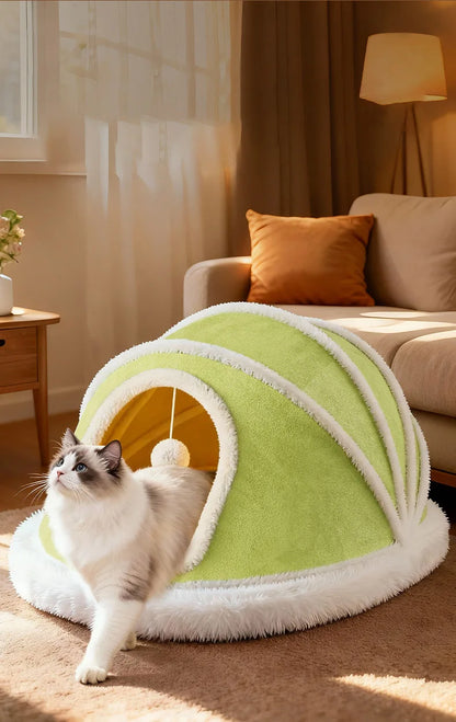Thickened Enclosed Tent Cat House Foldable Portable Soft Warm Calming Cat Nest Anti-Anxiety Large Space Pet Bed for Kittens Cats