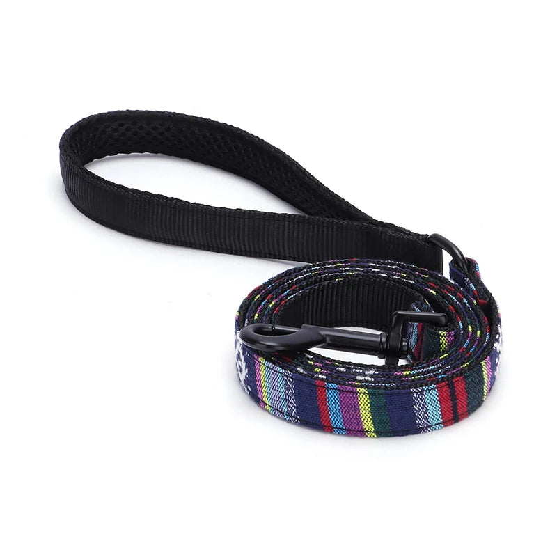 Bohemian Striped Dog Collar Custom Engraved with Rose Gold Buckle Personalized Nylon Collar for Small Large Dogs Daily Walking