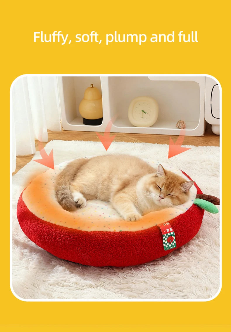 Luxurious Semi-enclosed Plush Cat House Bed Non-slip Soft Comfortable Winter Warm Pet Beds Christmas New Year Pet Accessories