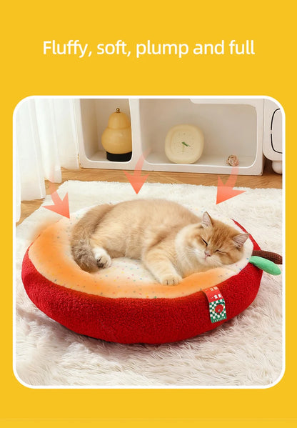Luxurious Semi-enclosed Plush Cat House Bed Non-slip Soft Comfortable Winter Warm Pet Beds Christmas New Year Pet Accessories