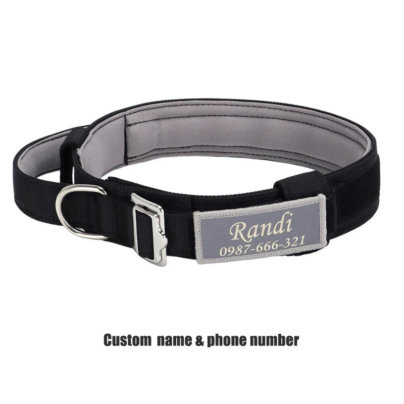 Custom Tactical Dog Collar Soft Padded Nylon with Removable Name Tag Adjustable Anti-lost Collar for Large Dogs Pitbull Bulldog