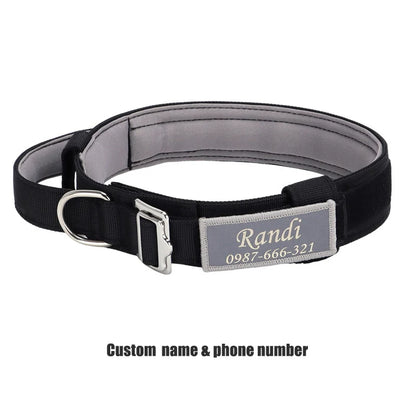 Custom Tactical Dog Collar Soft Padded Nylon with Removable Name Tag Adjustable Anti-lost Collar for Large Dogs Pitbull Bulldog