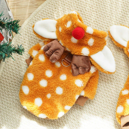 Winter Cute Christmas Reindeer Pet Clothes for Cats Soft Fleece Warm Print Pet Cosplay Costume Dog Sweatshirt Puppy Accessories