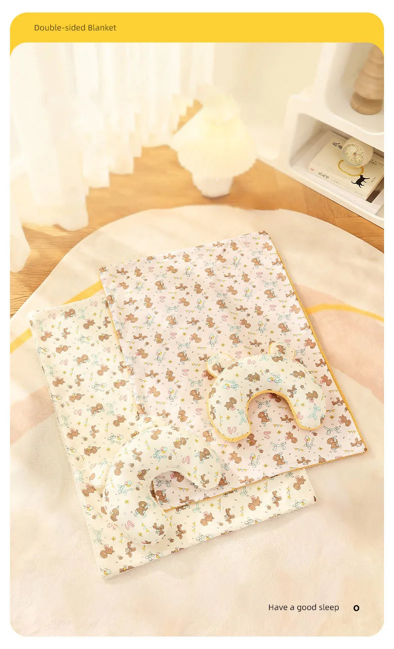 Soft Fluffy Pet Blanket with Pillow Double-sided Design Cute Printed Winter Soft Warm Sleeping Cat Bed Puppy Kitten Supplies