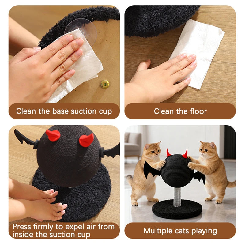Wear-resistant Sisal Cat Scratching Ball Toy Stable Shak Spring Black Devil Design Cat Scratch Tower Halloween Gatto Accessori