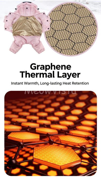 Graphene Heating Winter Dog Coat Windproof Waterproof Hooded Four‑Legged Pet Jumpsuit Cotton Down Puppy Sweatshirt Clothing