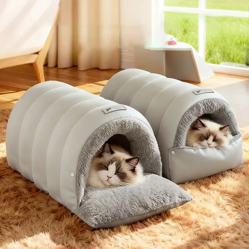 Semi-Enclosed Cat Cave Bed Ultra Cozy Warm Anti-Anxiety Cat Sleeping Bag Soft Large Space Washable Indoor Pet Bed for Kittens