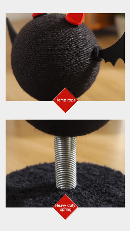 Wear-resistant Sisal Cat Scratching Ball Toy Stable Shak Spring Black Devil Design Cat Scratch Tower Halloween Gatto Accessori
