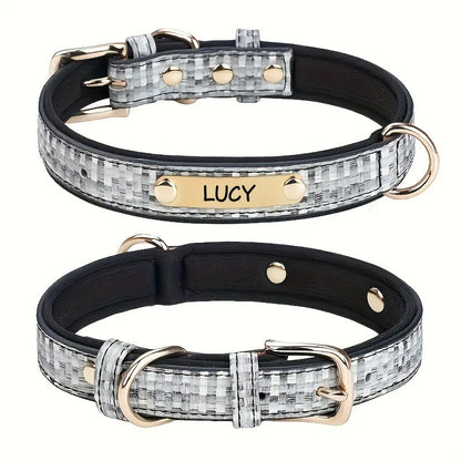 Personalized Luxury Plaid Tweed Dog Collar Custom Engraved Name Number Soft Padded Adjustable Collar for Small Medium Large Dogs