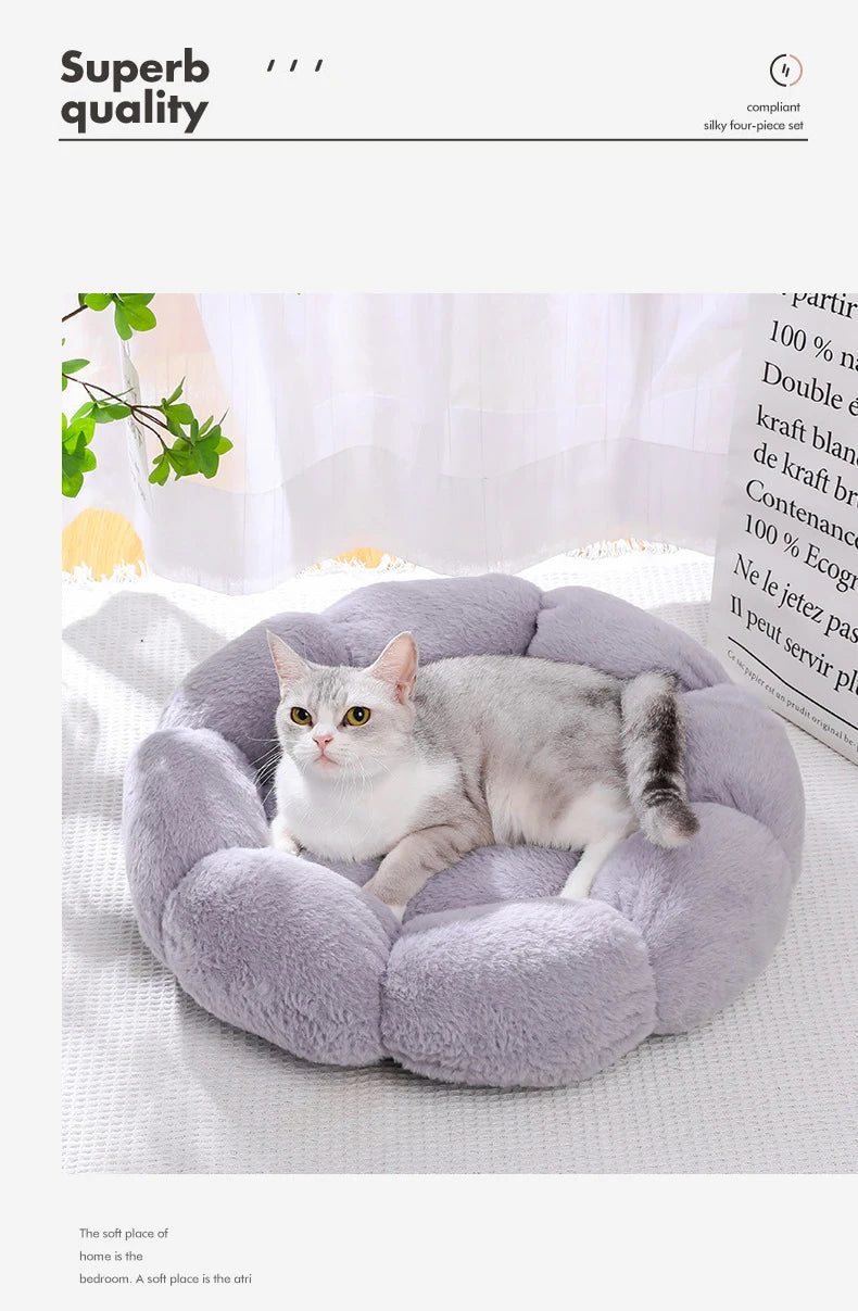 40-60cm Luxury Comfortable Cat Bed Breathable Soft Long Plush Unique Flower-Shaped Indoor Sleeping Dog Mat Pet Supplies