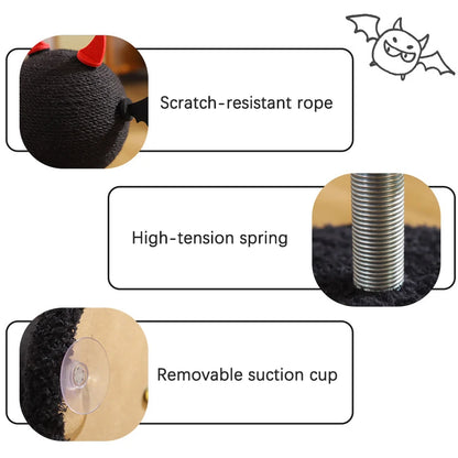 Wear-resistant Sisal Cat Scratching Ball Toy Stable Shak Spring Black Devil Design Cat Scratch Tower Halloween Gatto Accessori