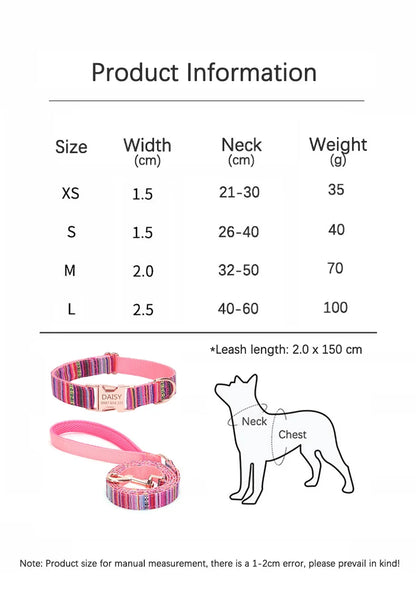 Bohemian Striped Dog Collar Custom Engraved with Rose Gold Buckle Personalized Nylon Collar for Small Large Dogs Daily Walking