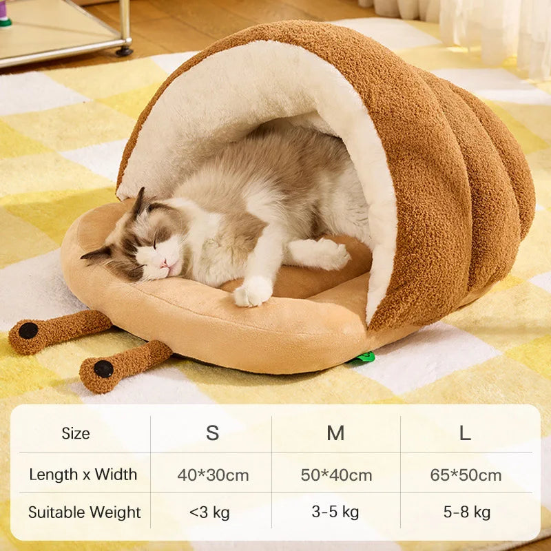Cute Snail Slipper Shaped Cat Bed Cave Semi-Enclosed Washable Soft Plush Pet Sleeping Bed for Kittens Winter Beds & Furniture