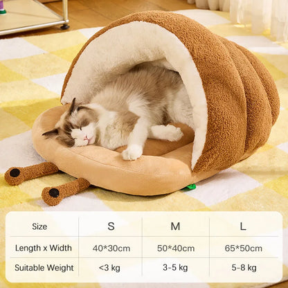 Cute Snail Slipper Shaped Cat Bed Cave Semi-Enclosed Washable Soft Plush Pet Sleeping Bed for Kittens Winter Beds & Furniture