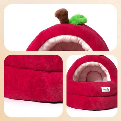 Semi-Enclosed Luxury Red Apple Cat House Large-size Detachable Cushion Warm Sleeping Kitten Cave Bed Christmas Pet Supplies