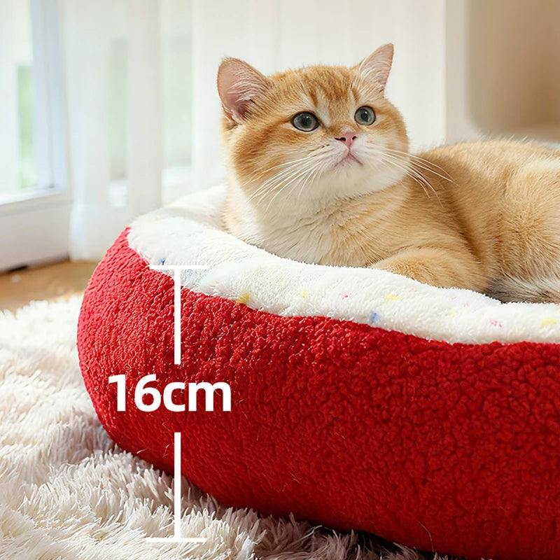 Luxurious Semi-enclosed Plush Cat House Bed Non-slip Soft Comfortable Winter Warm Pet Beds Christmas New Year Pet Accessories