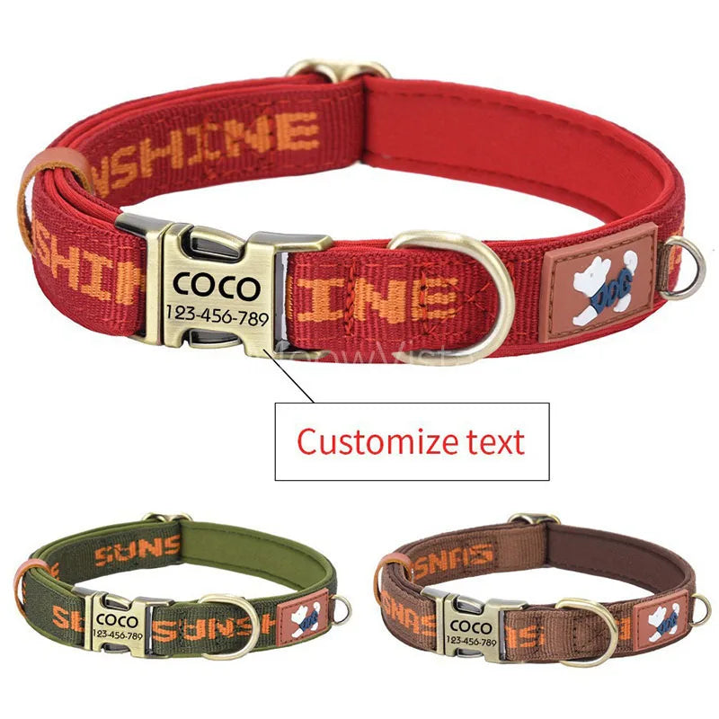 Free Custom Engraved Nylon Dog Collar Personalized Name Phone Number ID Tag Anti-lost Adjustable Printed Pet Collar for Dogs