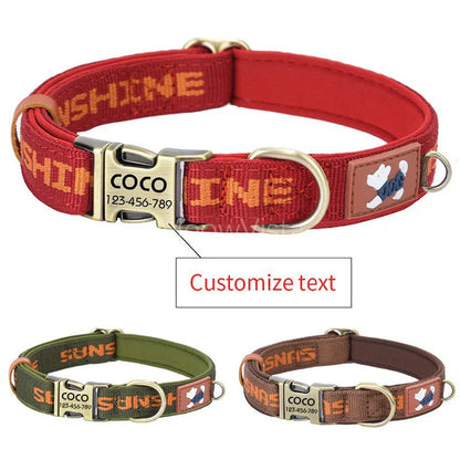 Free Custom Engraved Nylon Dog Collar Personalized Name Phone Number ID Tag Anti-lost Adjustable Printed Pet Collar for Dogs
