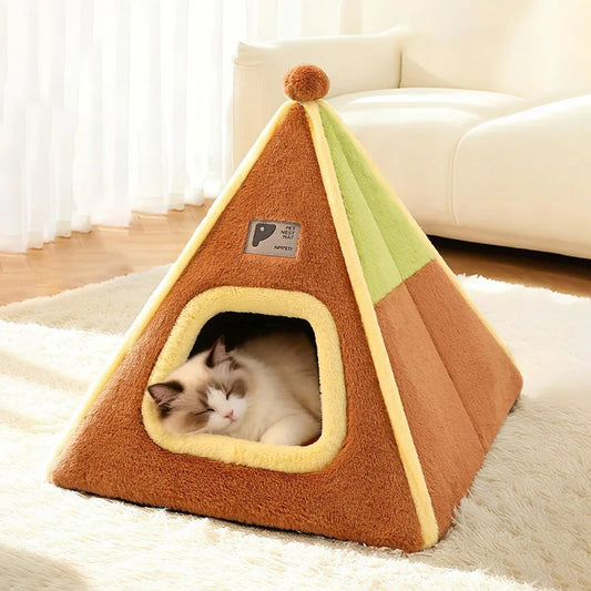 Winter Warm Enclosed Cat Tent Bed with Removable Cushion Portable Stable Luxurious Cozy Pet House for Small Dogs Pet Supplies