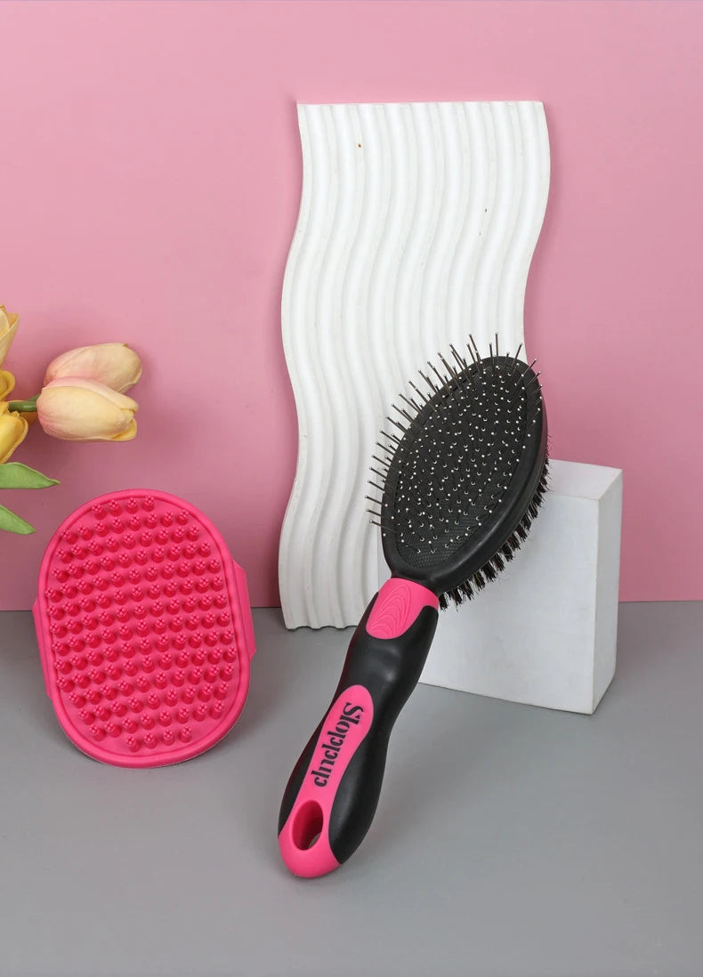 Practical 2-Piece Cat Grooming Brush Glove Durable Double-sided Open Knoting Comb Bath Massage Brush Set Pet Bathing Equipment