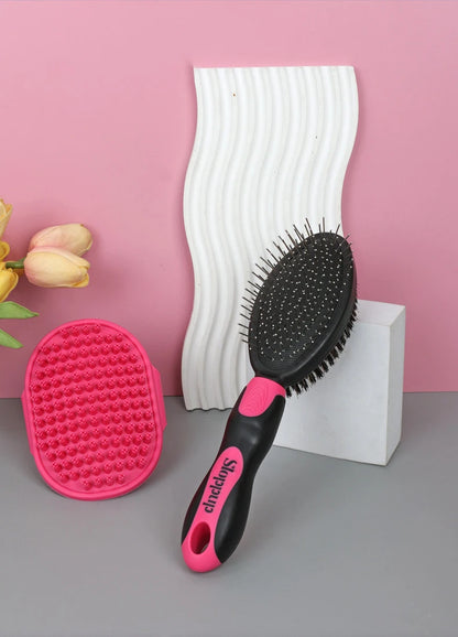 Practical 2-Piece Cat Grooming Brush Glove Durable Double-sided Open Knoting Comb Bath Massage Brush Set Pet Bathing Equipment