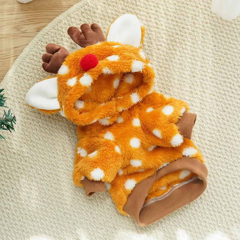 Winter Cute Christmas Reindeer Pet Clothes for Cats Soft Fleece Warm Print Pet Cosplay Costume Dog Sweatshirt Puppy Accessories