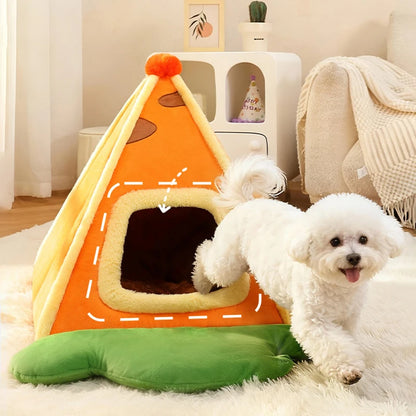 Enclosed Triangle Tent Cat Bed Cozy Thickened Warm Indoor Deep Sleep Pet Nest for Small Medium Dogs Teddy Chihuahua Essentials
