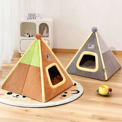 Winter Warm Enclosed Cat Tent Bed with Removable Cushion Portable Stable Luxurious Cozy Pet House for Small Dogs Pet Supplies
