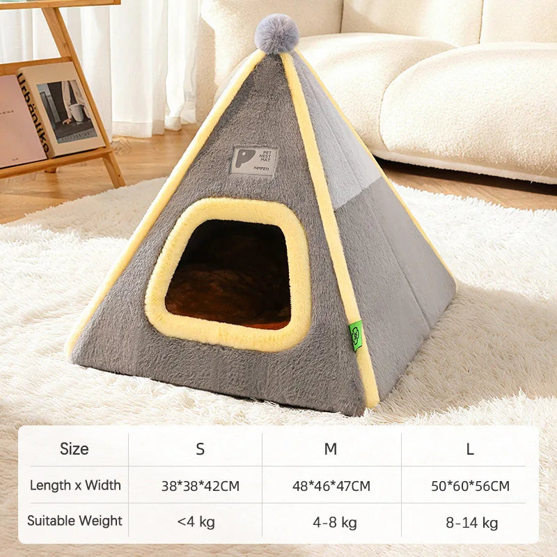 Winter Warm Enclosed Cat Tent Bed with Removable Cushion Portable Stable Luxurious Cozy Pet House for Small Dogs Pet Supplies
