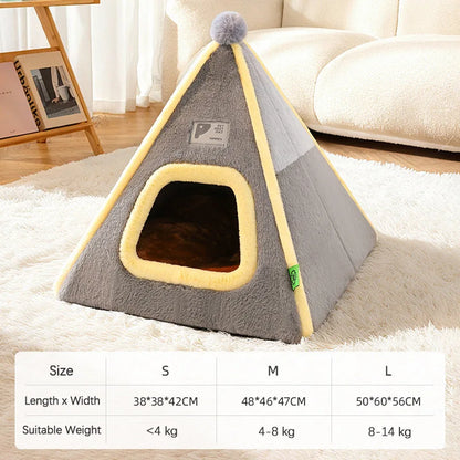Winter Warm Enclosed Cat Tent Bed with Removable Cushion Portable Stable Luxurious Cozy Pet House for Small Dogs Pet Supplies