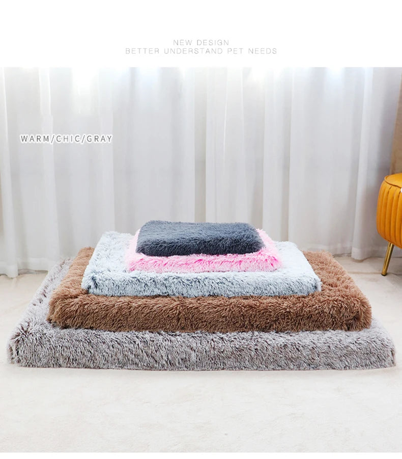 Luxurious Cozy Square Plush Large Dog Bed Thickened Washable Pet Sofa Bed with Non-Slip Detachable Cover Pet Indoor Furniture