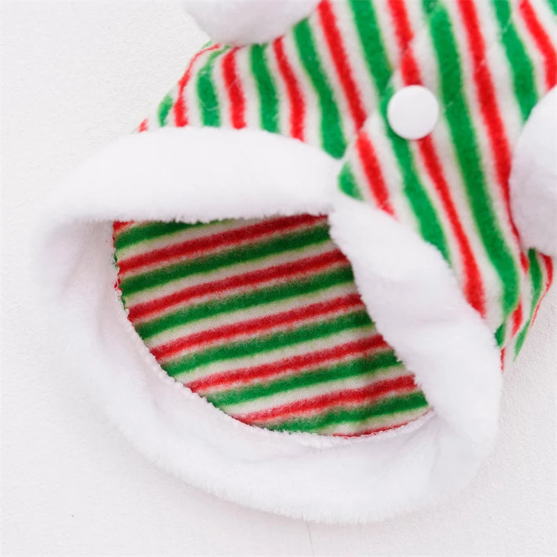Fashion Stripe Dog Christmas Clothes Winter Thicker Warm Cosplay Costumes Puppy Coat Hoodie Luxury Pet Festival Party Apparel
