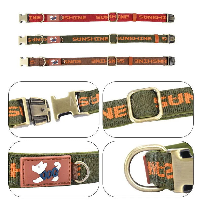 Free Custom Engraved Nylon Dog Collar Personalized Name Phone Number ID Tag Anti-lost Adjustable Printed Pet Collar for Dogs