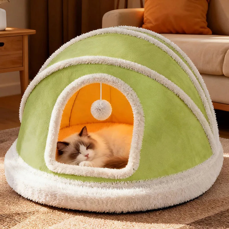 Thickened Enclosed Tent Cat House Foldable Portable Soft Warm Calming Cat Nest Anti-Anxiety Large Space Pet Bed for Kittens Cats