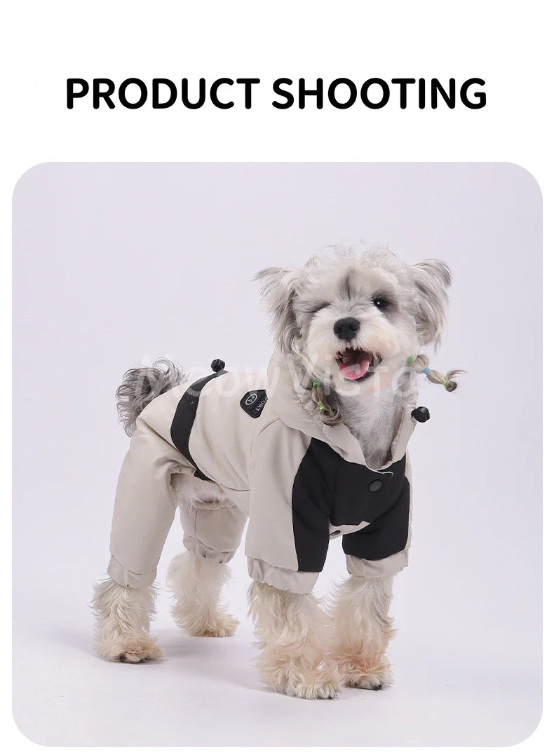 Graphene Heating Winter Dog Coat Windproof Waterproof Hooded Four‑Legged Pet Jumpsuit Cotton Down Puppy Sweatshirt Clothing
