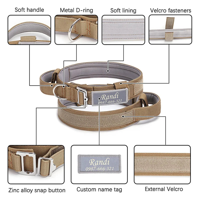 Custom Tactical Dog Collar Soft Padded Nylon with Removable Name Tag Adjustable Anti-lost Collar for Large Dogs Pitbull Bulldog