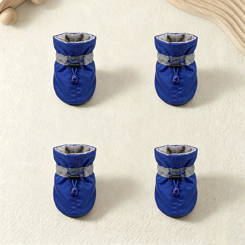 4Pcs Waterproof Anti‑Slip Dog Booties Adjustable Drawstring Soft warm Pet Dog Shoes for Puppy Yorkie Chihuahua Pet Accessories