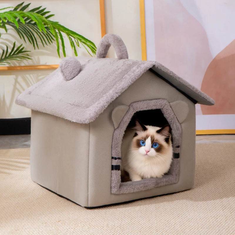 Thickened Foldable Enclosed Pet House for Puppy Cats Detachable Washable Indoor Comfortable Warm Plush Cat Nest Cama Para Gatos