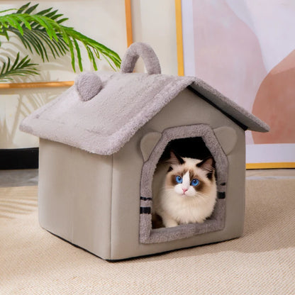Thickened Foldable Enclosed Pet House for Puppy Cats Detachable Washable Indoor Comfortable Warm Plush Cat Nest Cama Para Gatos