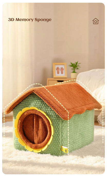 Thickened Enclosed Pet House Cute Sunflower Shape Removable Washable Winter Warm Deep Sleep Cave Sofa for Cats Cama Para Perro