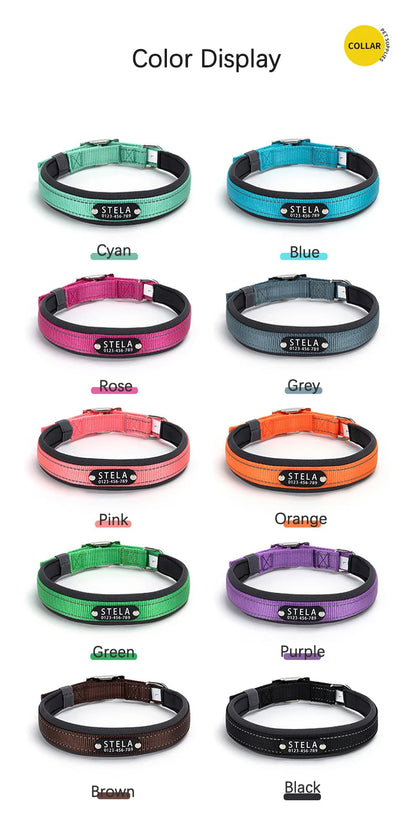 Personalized Reflective Dog Collar with Detachable Name Tag Soft Neoprene Padded Adjustable Nylon Collar for Dogs Pet Pitbulls