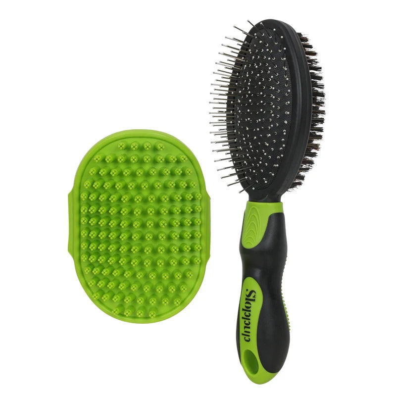 Practical 2-Piece Cat Grooming Brush Glove Durable Double-sided Open Knoting Comb Bath Massage Brush Set Pet Bathing Equipment