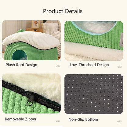 Large Space Luxury Enclosed Cat House Indoor Removable Washable Thickened Warmth Plush Sleeping Puppy Kitten Bed Cama Para Perro