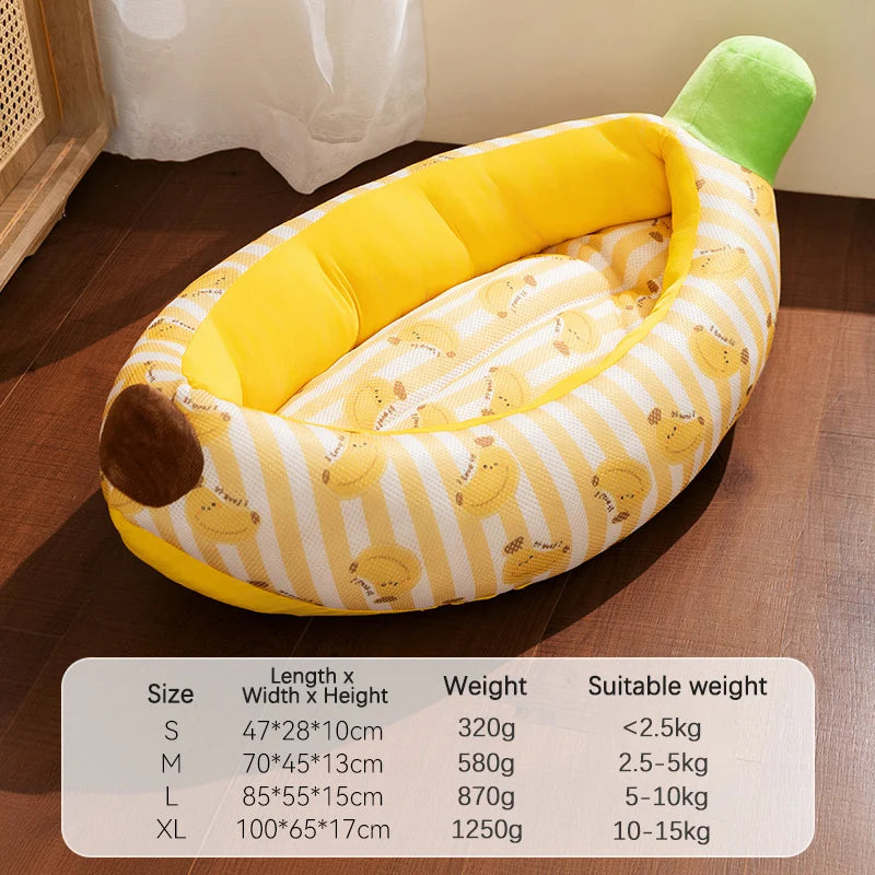 Banana Ice Silk Cooling Cat Bed with Dual-Sided Mat Non-Slip Comfortable Breathable Pet Sofa for Small Dogs Summer Pet Cushion
