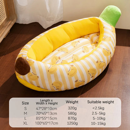 Banana Ice Silk Cooling Cat Bed with Dual-Sided Mat Non-Slip Comfortable Breathable Pet Sofa for Small Dogs Summer Pet Cushion